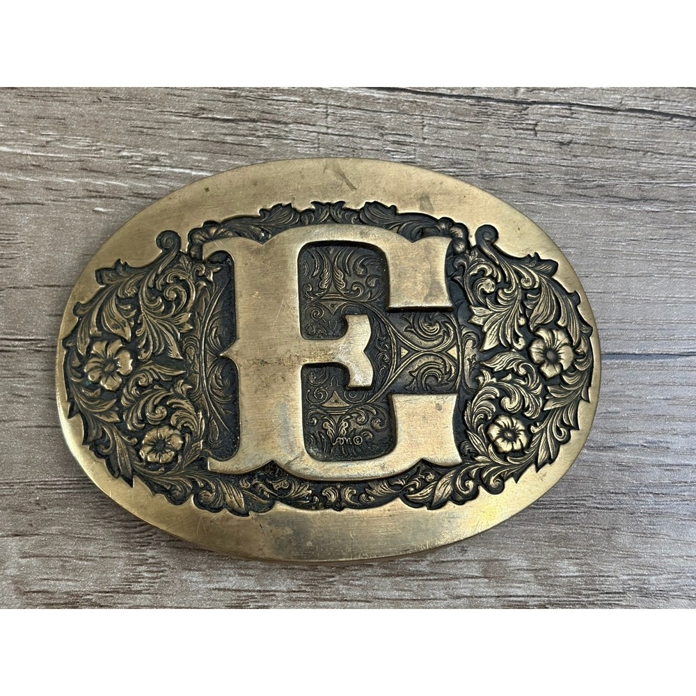 Vintage‎ 1970's Belt Buckle Award Design Medals Letter E Logo Solid Brass
